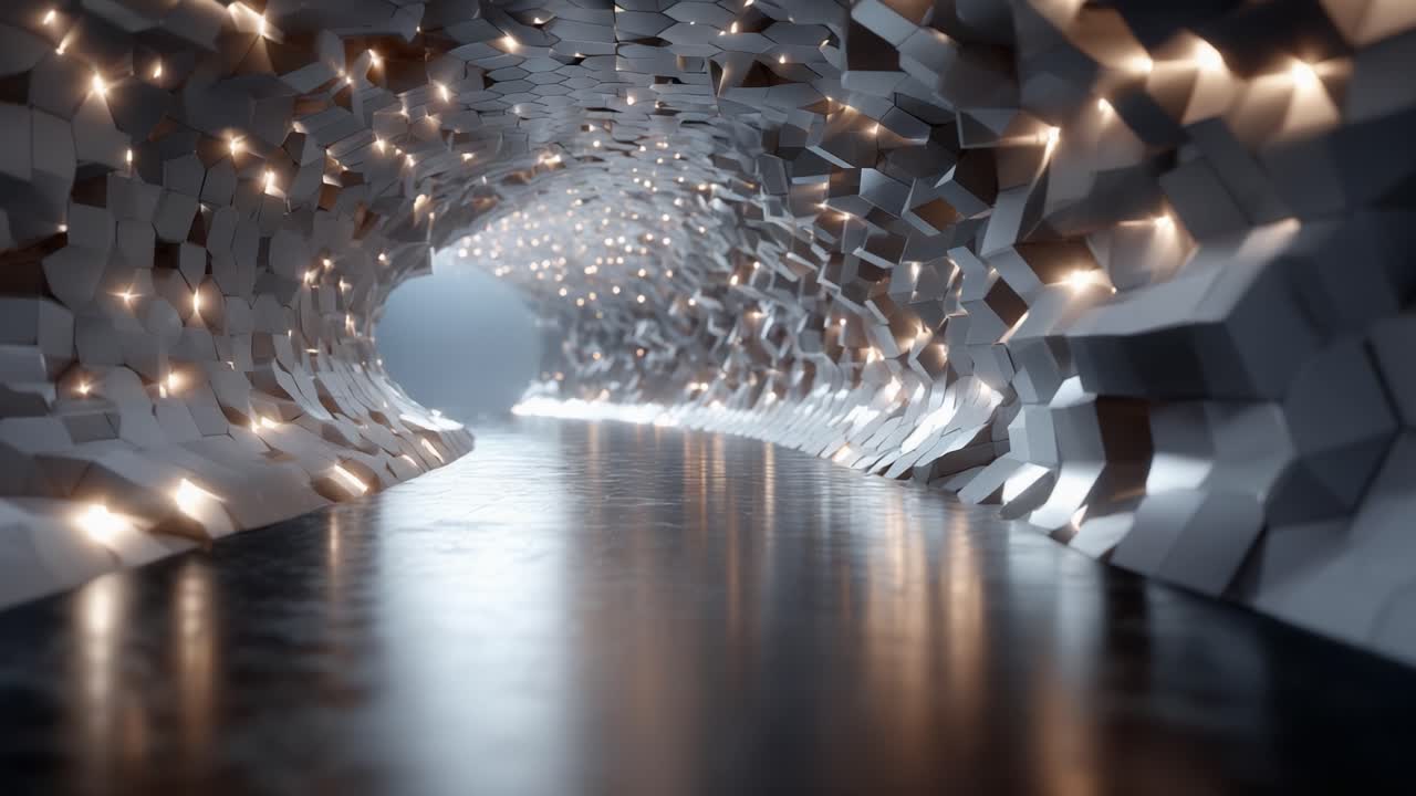 A Captivating Journey Through an Artistic Tunnel of Light and Texture, Revealing the Fusion of Modern Design and Visual Depth in a Surreal Environment