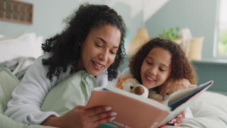 mother and daughter reading bedtime story