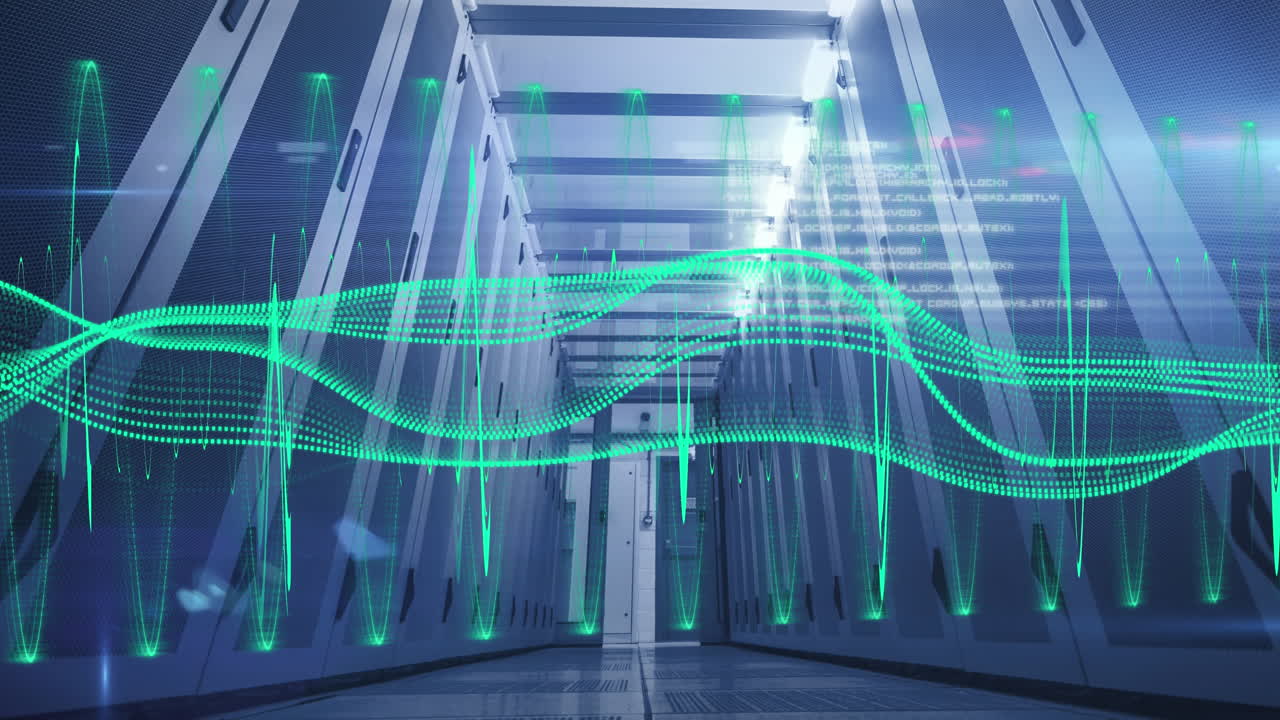 Animation of shapes and spots over server room