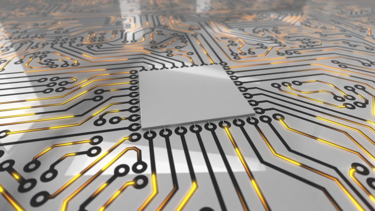 Bright orange rotating computer circuit board loop 4K