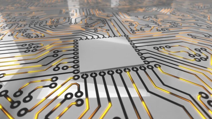 Bright orange rotating computer circuit board loop 4K