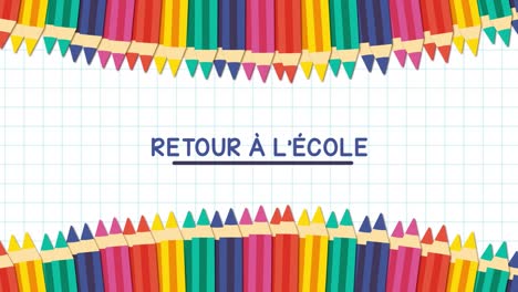 de vuelta a la escuela en bucle animación 4k. lápices de colores que aparecen de ambos lados. día de los maestros