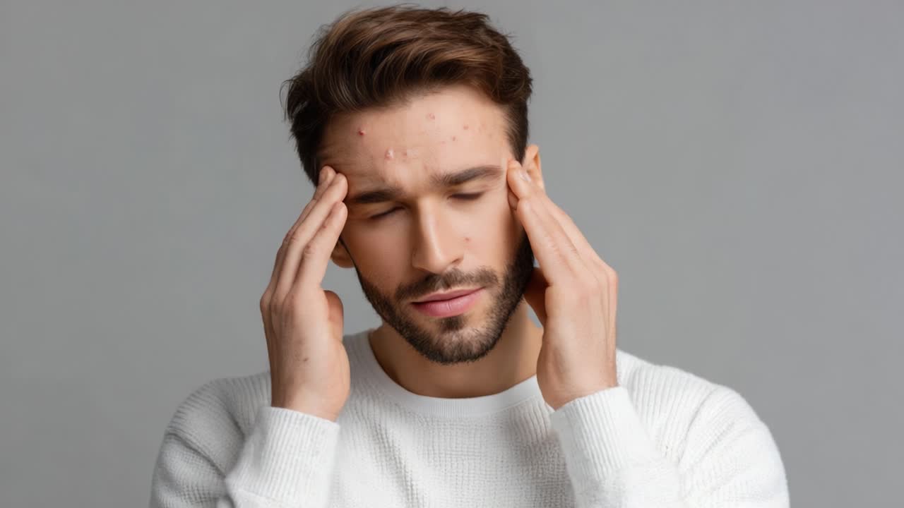 Young Man Expressing Distress and Frustration While Holding Head: A Reflective Moment Highlighting Emotional Turmoil and Personal Struggles Captured in Studio Lighting