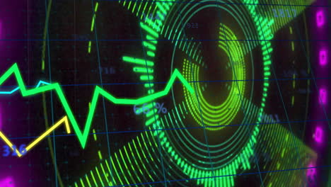 animación de datos financieros y análisis del mercado de valores sobre gráficos y gráficos coloridos