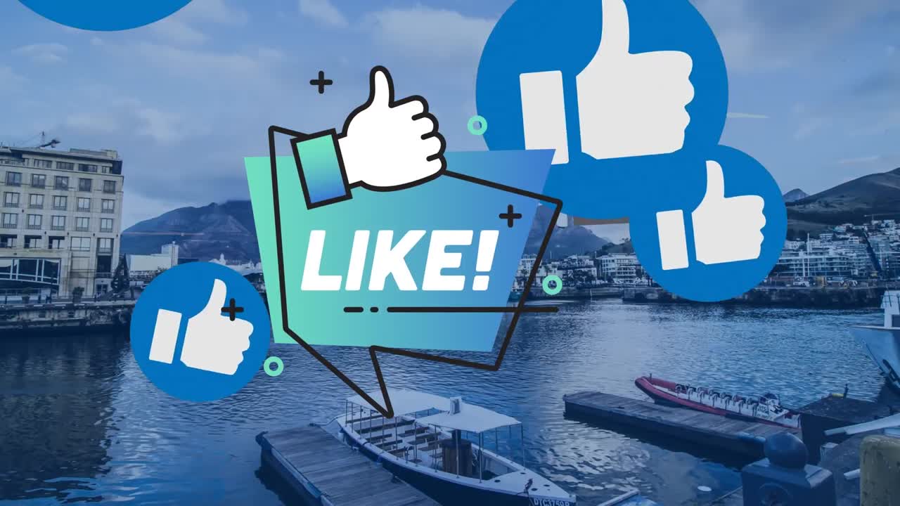 도시 풍경 위의 미디어 아이콘의 애니메이션