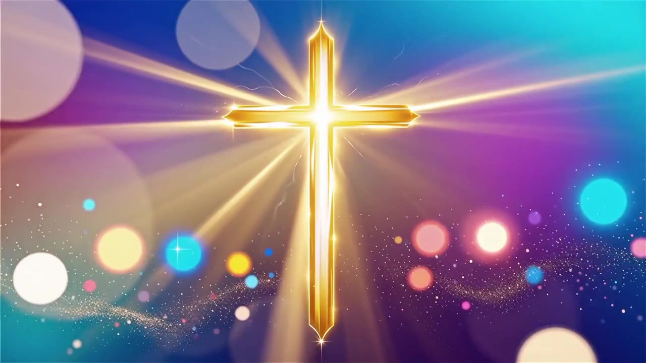 キリスト教の十字架と神聖な光が輝く礼拝用背景。