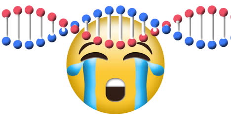 digital animation of dna structure spinning over crying face emoji against white background