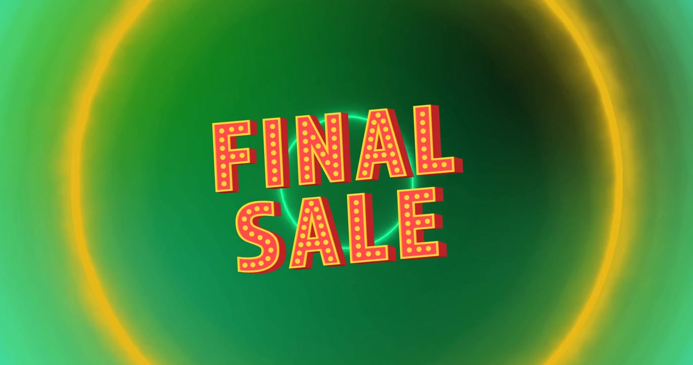 Animation of final sale text and neon circle on black background