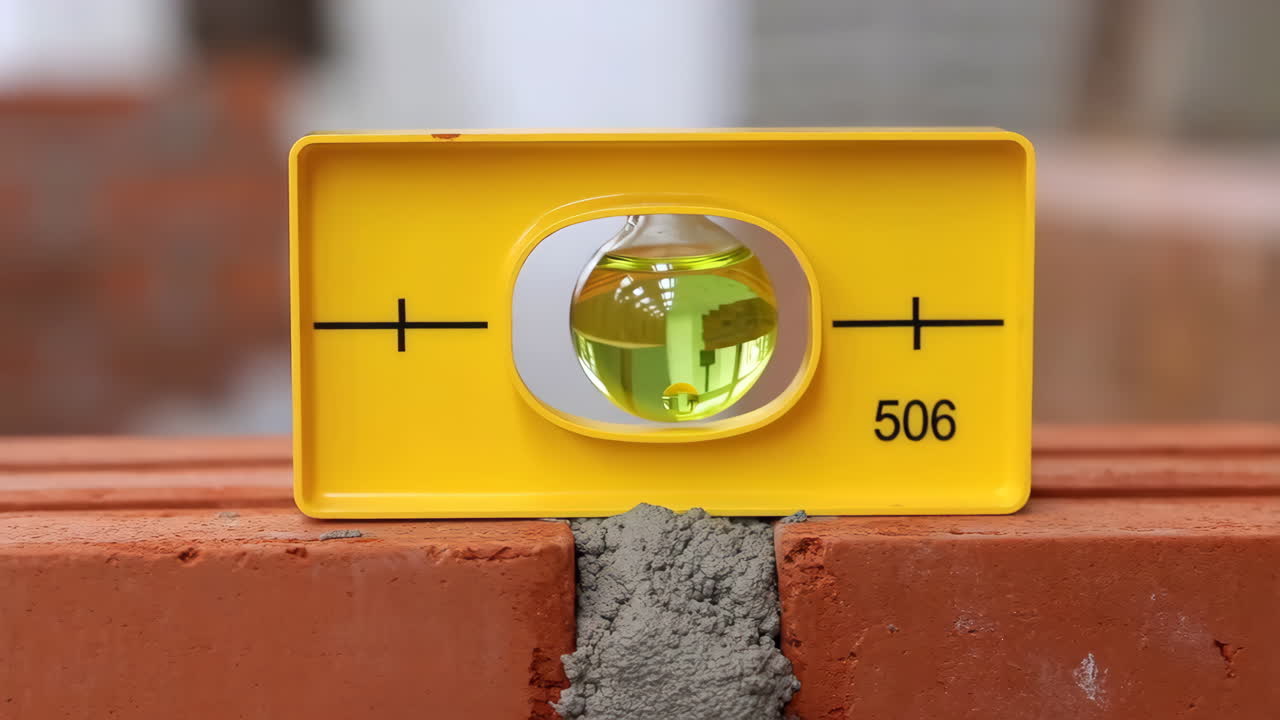 A spirit level used to check the alignment of bricks during construction