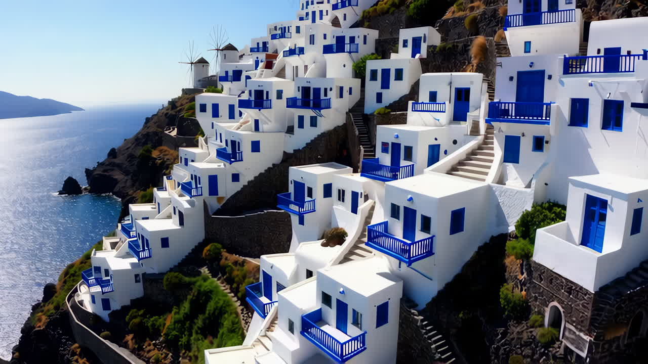 White Houses with Blue Doors of Santorini, Greece