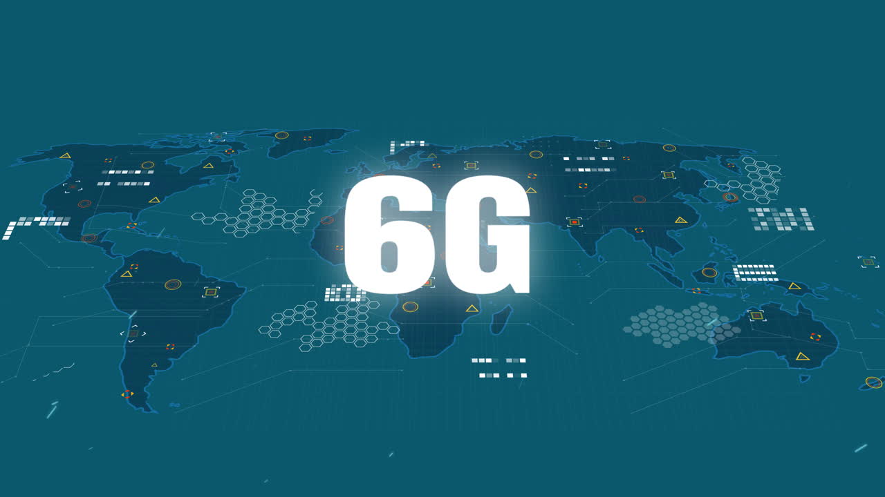 Animation of 6g text over world map and data
