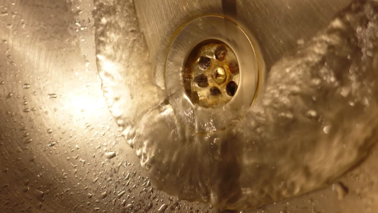 Water Draining into a Kitchen Sink