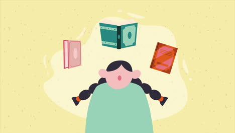 mujer con libros de texto animación