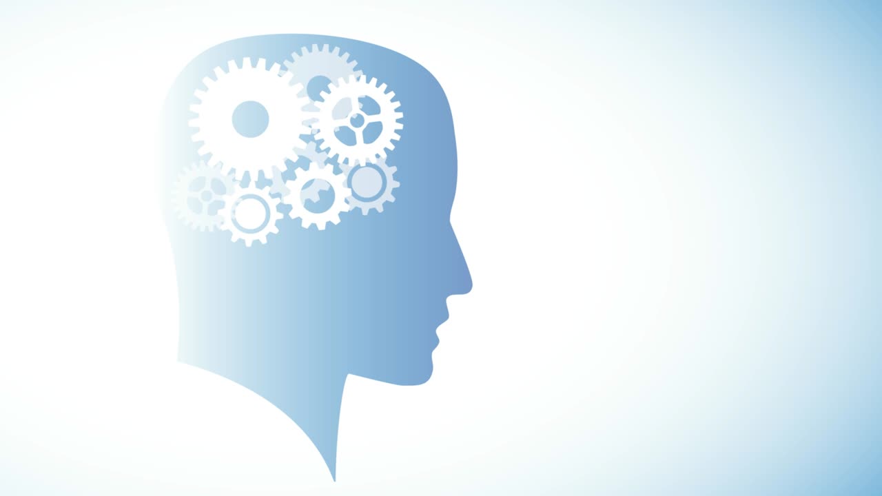 Human head, brain with gears. Innovative thought, creative mind. Animated illustration