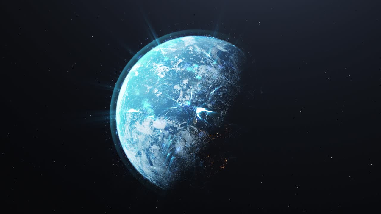 Digital Satellites Encircling Planet Earth Orbiting In Space