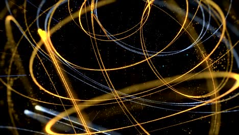 puntos y líneas naranjas y azules en el fondo oscuro