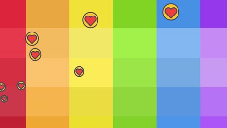 animación de corazones flotando en el fondo del arco iris