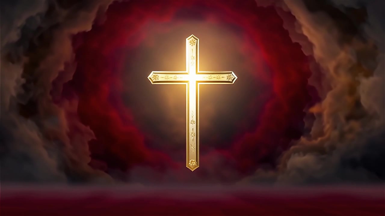 Croce Cristiana Luce Celestiale Sfondo per il Culto.