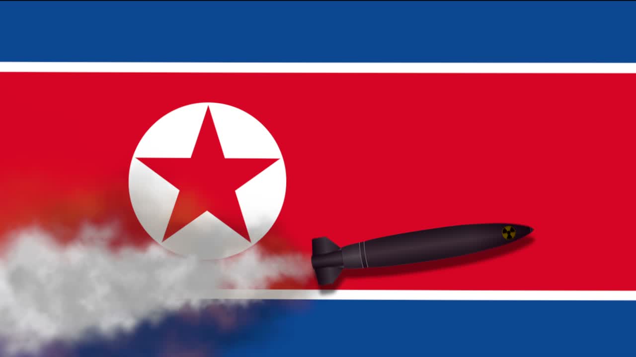 북한의 발을 배경으로 한 핵 미사일