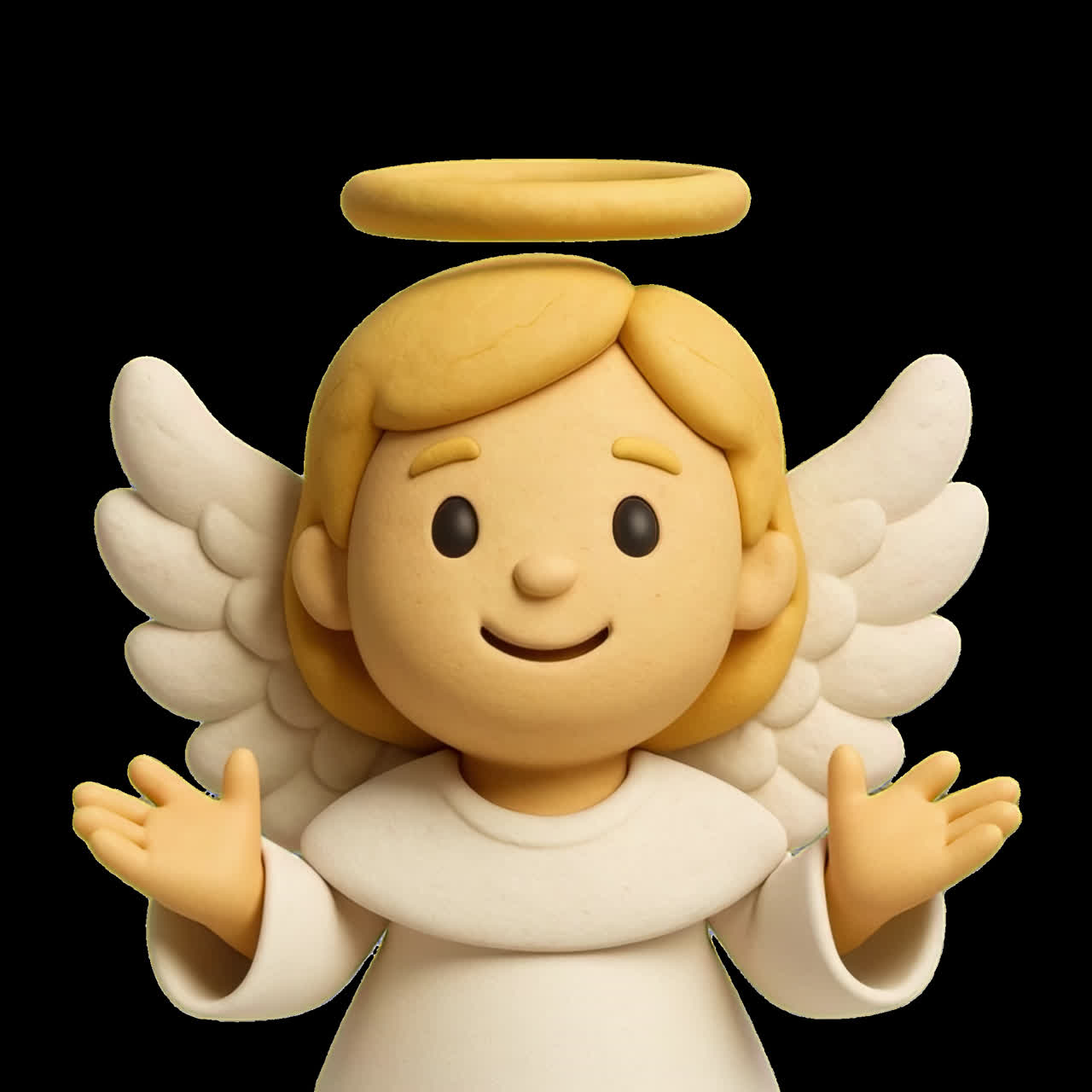 Clay angel figurine with halo animation isolated asset, transparent 4K video, alpha channel, ProRes