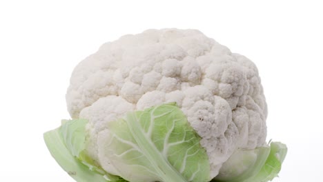 fresh raw cauliflower rotating over white background