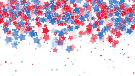 free falling cartoon red and blue star shapes on white background. looped holiday animation with space for text.