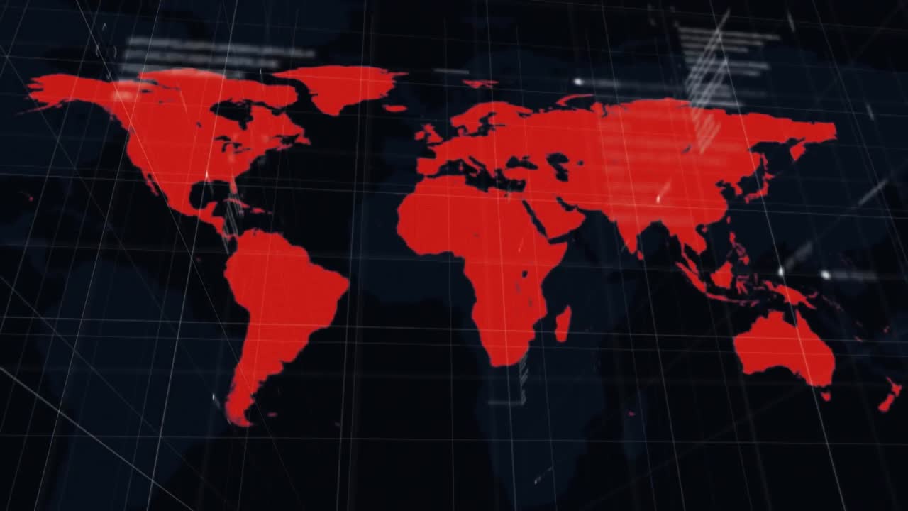 animación del procesamiento de datos sobre el mapa del mundo