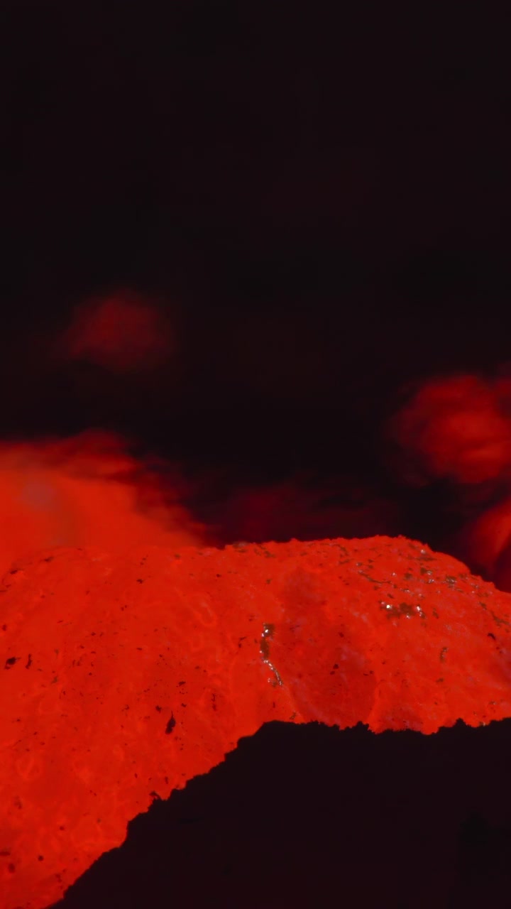 Glowing Slag Mound Cooling Under Dark Factory Conditions, Porous Crust And Scoria Texture With Red Thermal