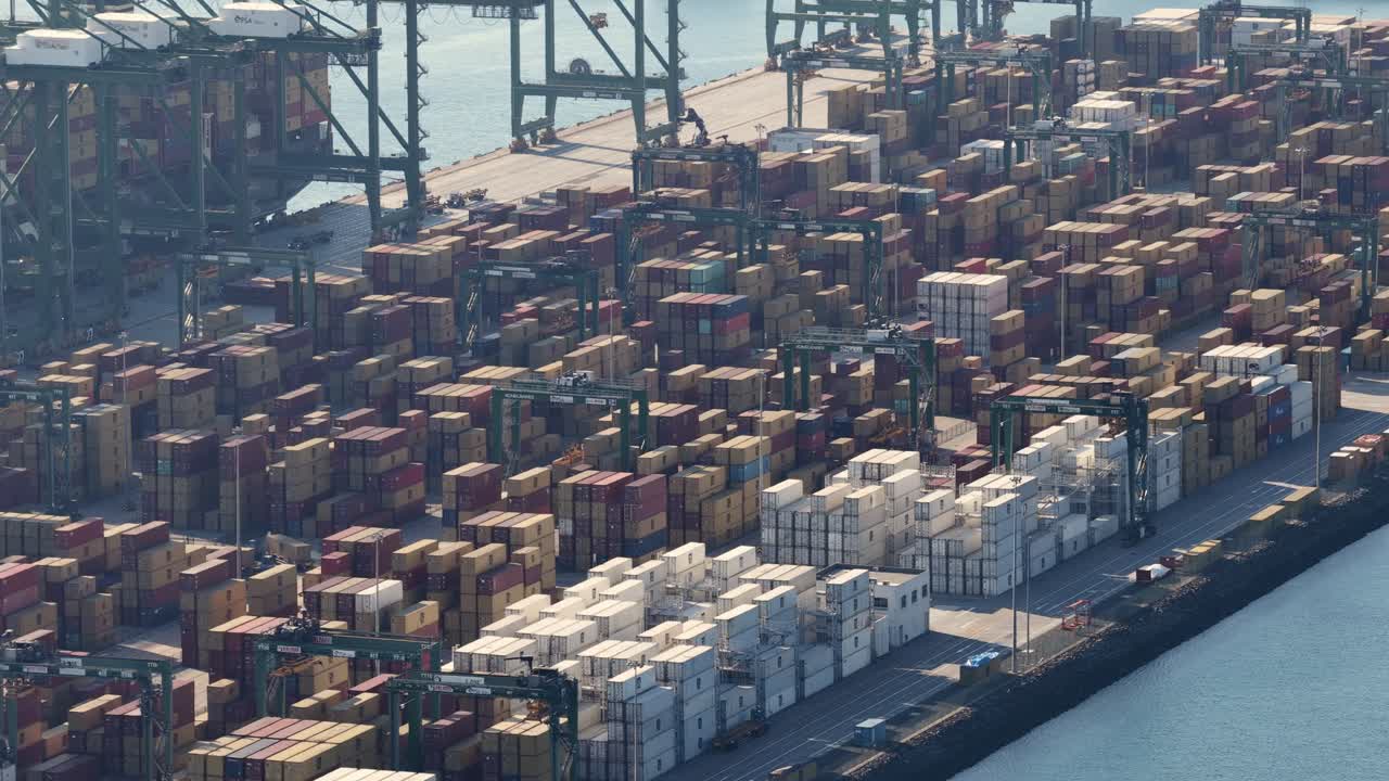 Big commercial port with shipping containers