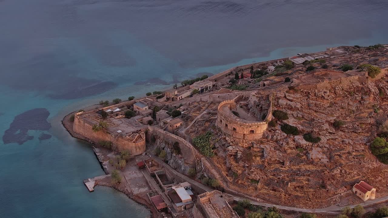 Aerial View of Ancient Spinalonga Fortress Island in Greece