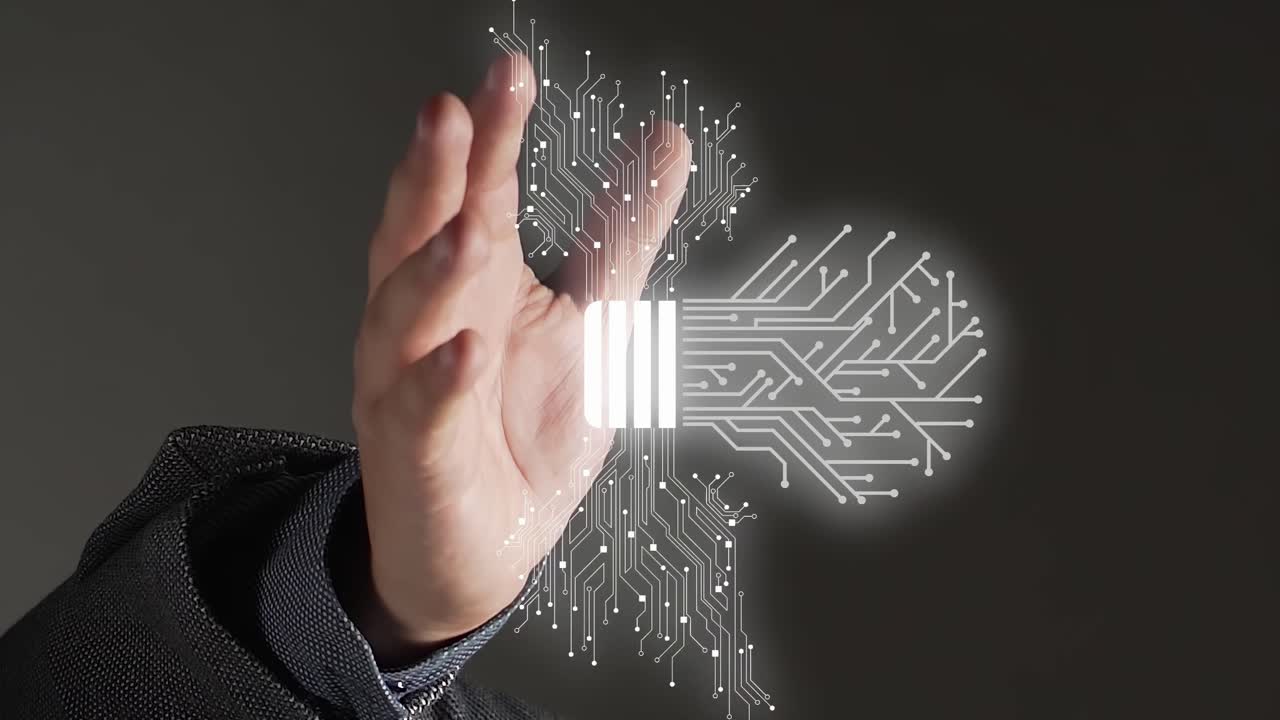 수직 비디오 - 디지털 혁신을 전달하는 회로 기판 전구 디지털 그래픽