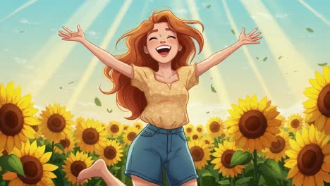 happy girl in a sunflower field