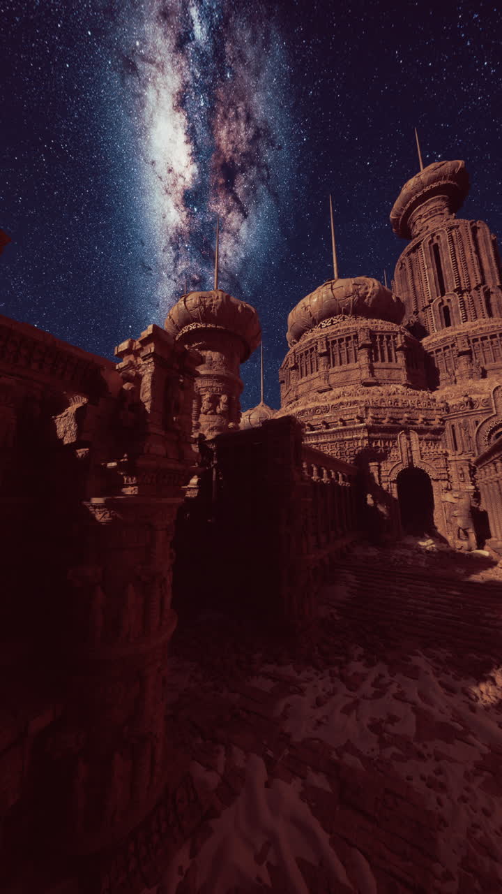 brillante vía láctea por encima del antiguo templo