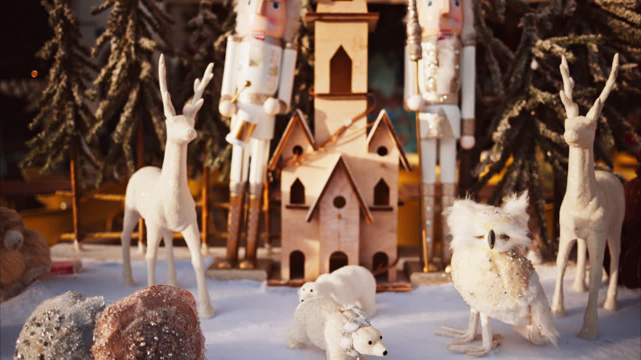 White and beige Christmas decorations at the Cannes Christmas Market