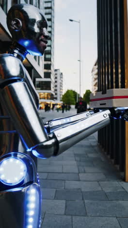 robot delivering pizza in city