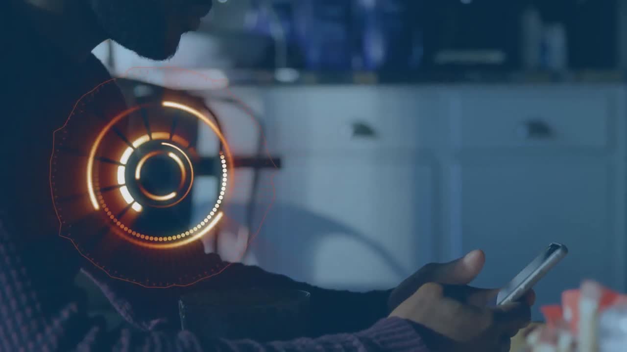 Animation of scope scanning over man using smartphone