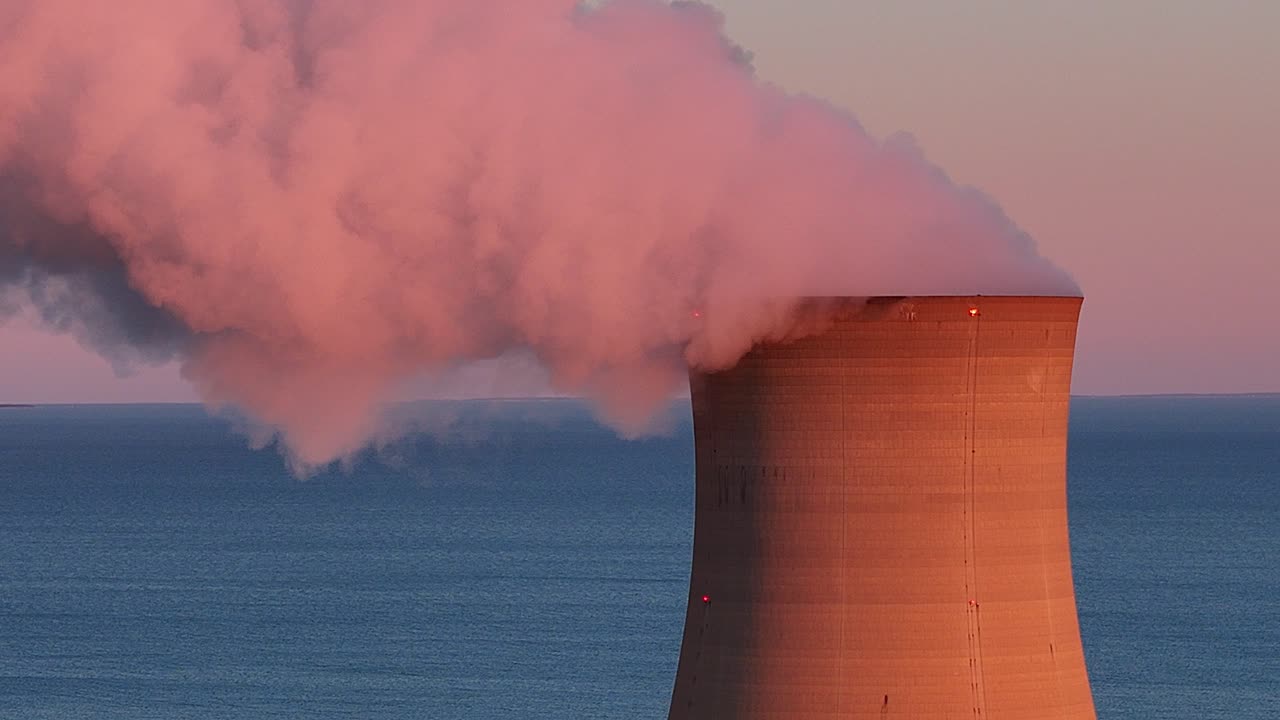 Close-up of cooling tower at Fermi II Nuclear Power Plant, Berlin Township, Michigan, USA