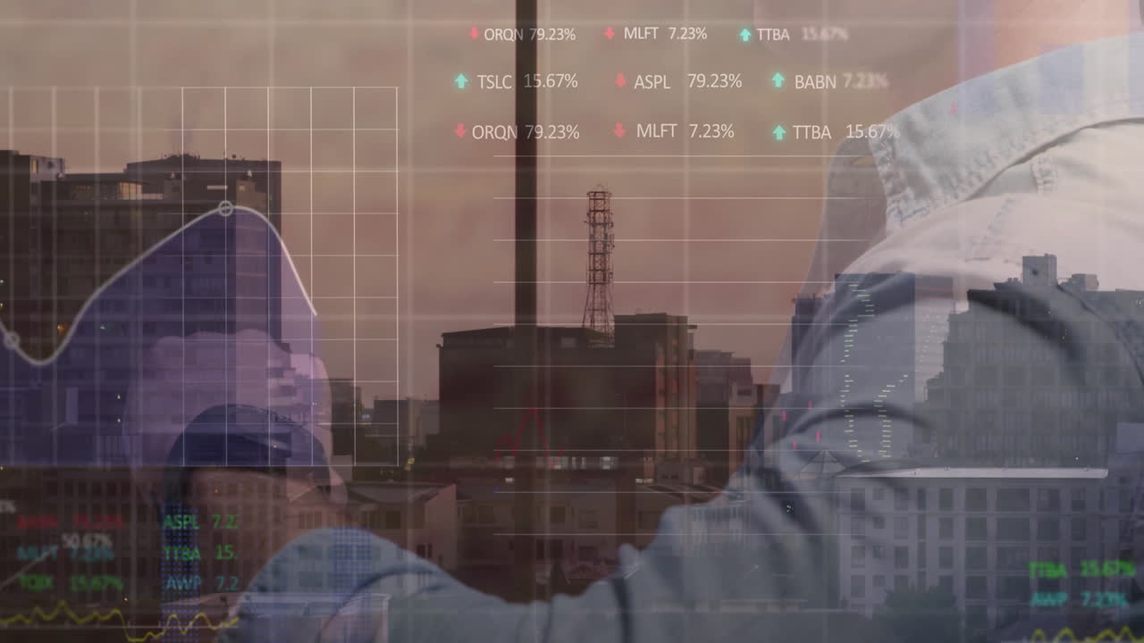 datos financieros y animación del mercado de valores sobre el paisaje urbano y el empresario