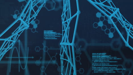 animation of data processing over shapes and chemical formula