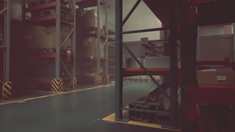 empty warehouse with shelving and boxes