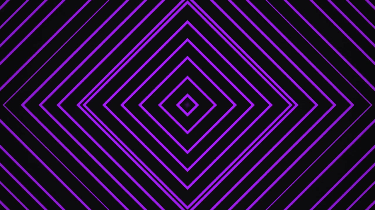 Il design grafico mostra un motivo a rombi realizzato con linee nelle tonalità del viola su sfondo nero. Le forme creano un effetto visivo dinamico che attira l'attenzione