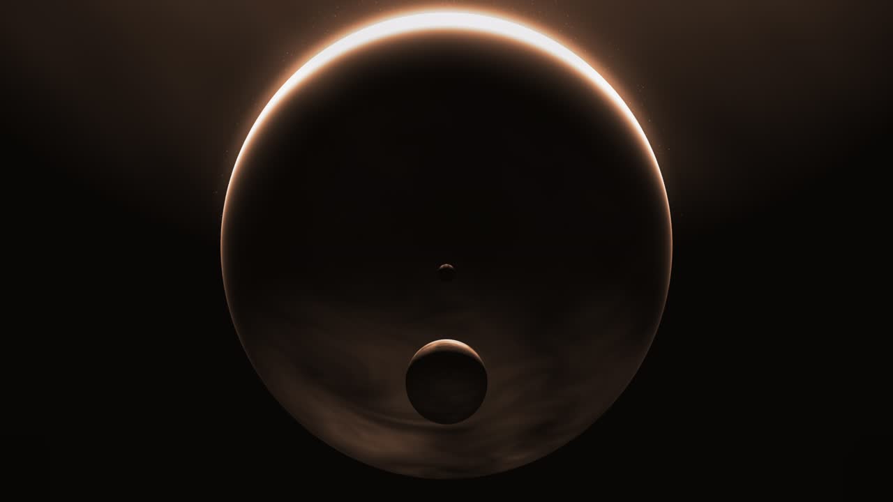 planeta con dos lunas alineadas en el espacio exterior. concepto de ciencia ficción. fondo abstracto. animación de renderización 3d