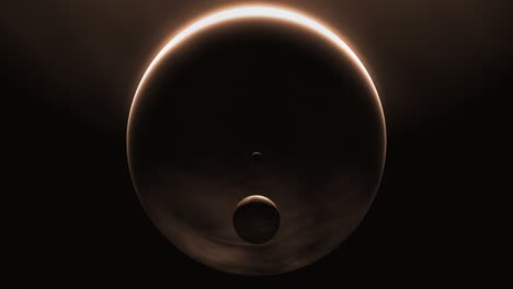 Planet with two moons lined up in outer space. Sci-fi concept. Abstract background. 3D render animation