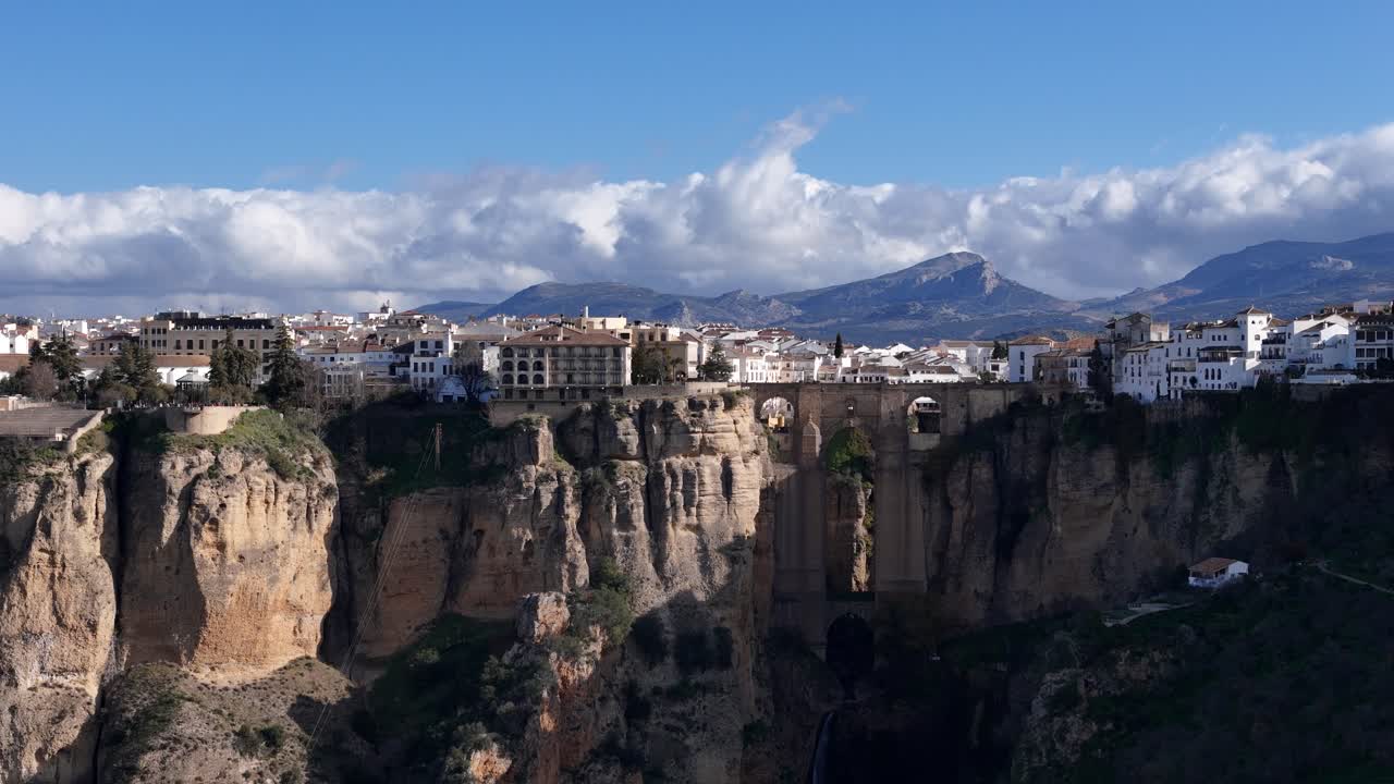 Impressive Spanish village of Ronda on a gorge. Aerial at daytime