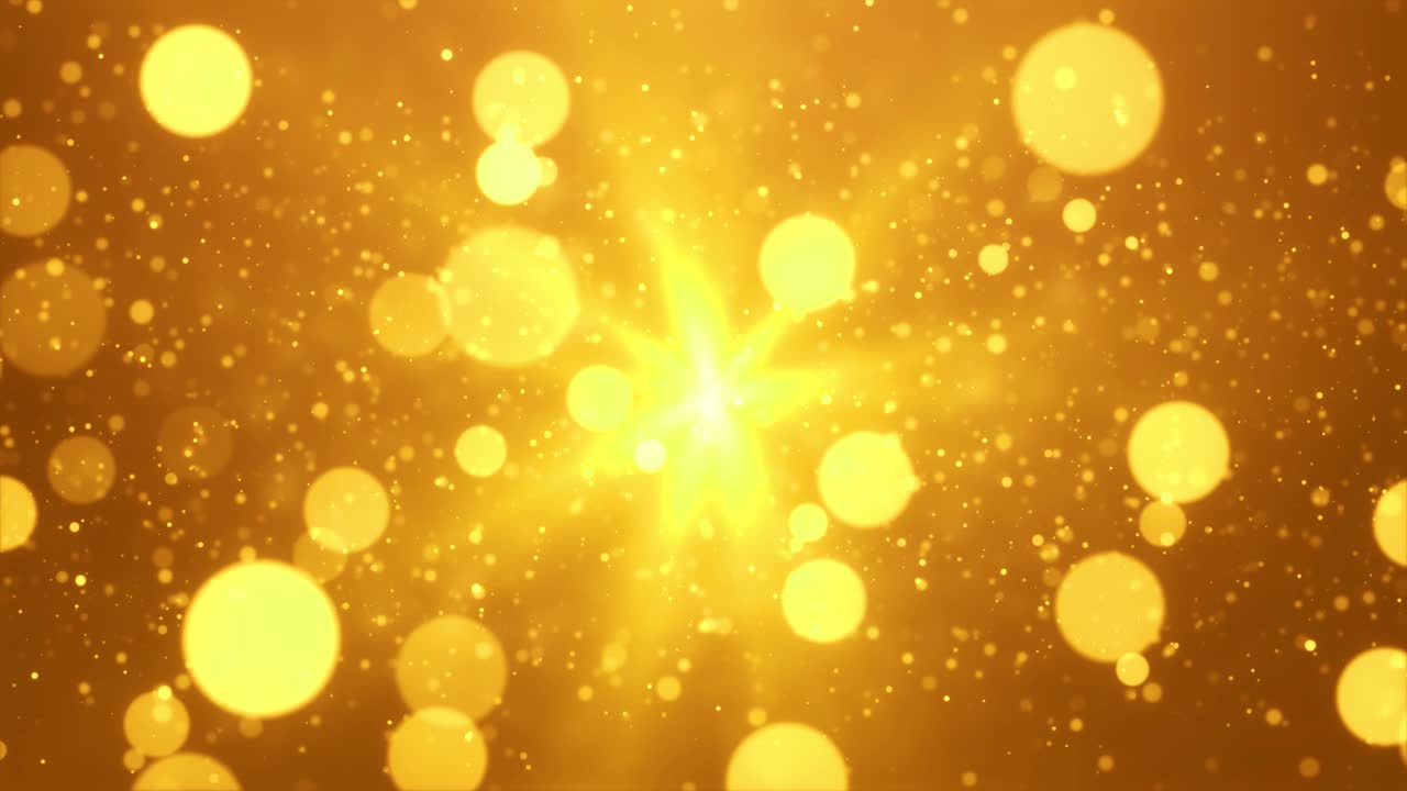 마법의 빛과 불꽃을 가진 추상적인 배경, 보케, 황금 입자, 중앙 빛, 원활한 루프 애니메이션.