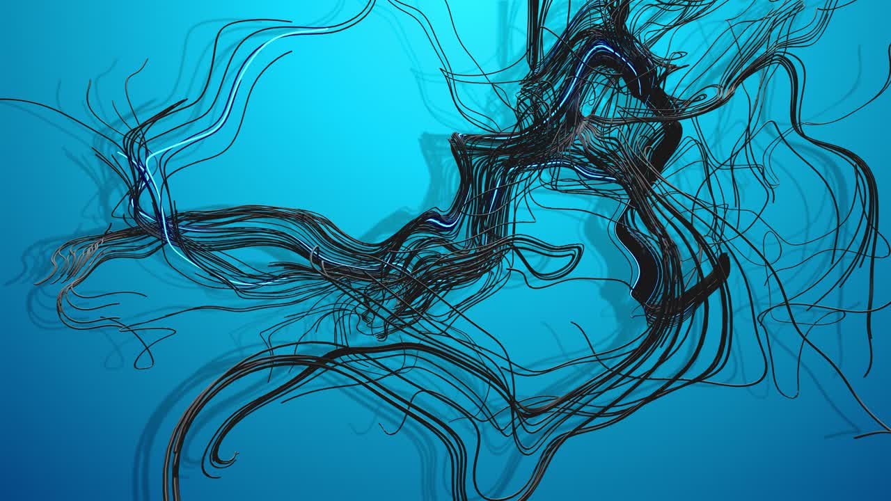 AI signals. 4k abstract looped bg. Multicolor flash of curved lines. Concept of computing neural network, artificial intelligence. Neon lights like garland or lightnings. Luma matte as alpha channel