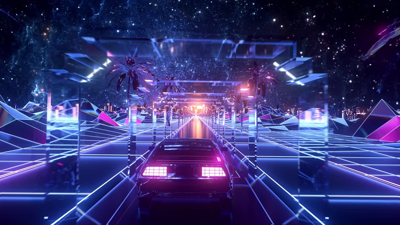 viaje por carretera retro futurista cyberpunk