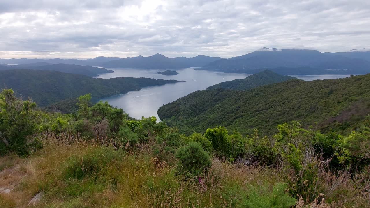 la vista desde el punto más alto de la pista de la reina charlotte en la isla sur de nueva zelanda