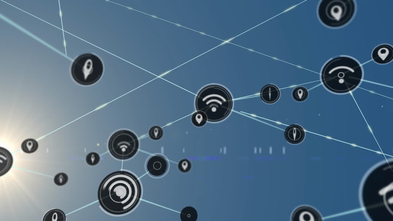 파란색 배경의 연결 네트워크 및 데이터 처리 애니메이션