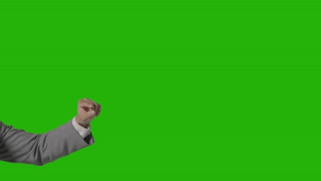 close up on hand of businessman in suit pretending to use ai or vr against green screen 2